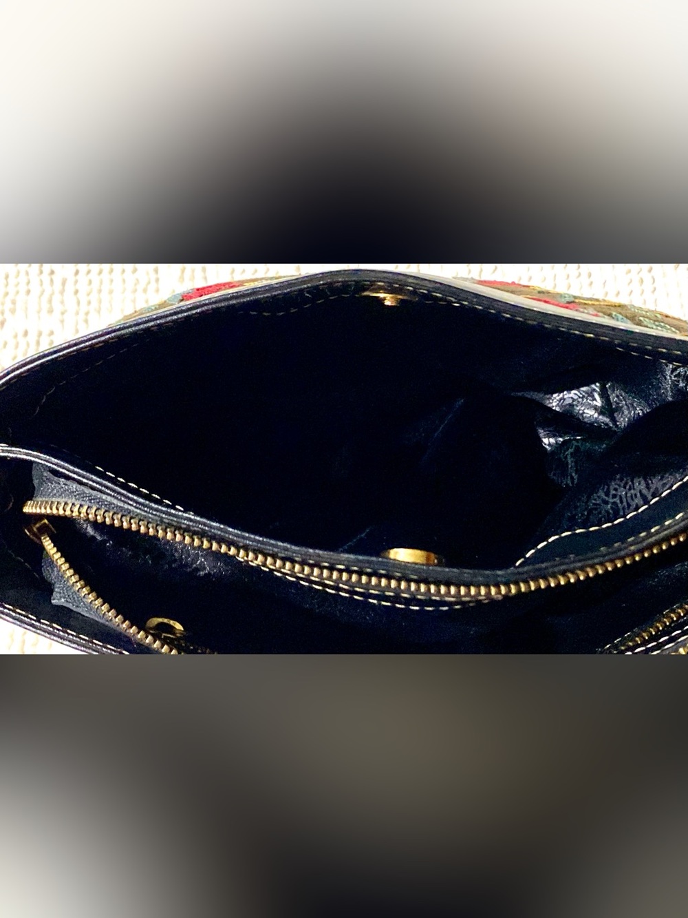 Turkish Embroidered Floral Canvas and Leather Bag in Olive with Colorful Accents - Picture 8 of 16